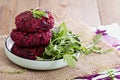 Beetroot vegan burgers with rice and beans Royalty Free Stock Photo