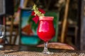 Beetroot vegetable cocktail in outdoor restaurant Royalty Free Stock Photo