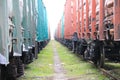 Beetween two freight trains Royalty Free Stock Photo