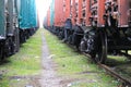 Beetween two freight trains Royalty Free Stock Photo