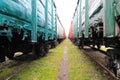 Beetween two freight trains Royalty Free Stock Photo