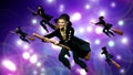 Befana on flying broom in the starry space Royalty Free Stock Photo