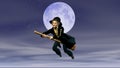 Befana on flying broom on the background of the full moon Royalty Free Stock Photo