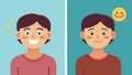 A beforeandafter comparison of a persons facial expressions the first showing a sad and anxious individual and the