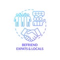 Befriend expats and locals blue gradient concept icon Royalty Free Stock Photo