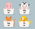 Beggar animals help cat dog pig cow cartoon flat design character vector illustration Royalty Free Stock Photo