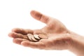 Beggar hand with england coins