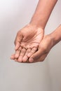 Beggar hand signs - Hand man holds a handful, hands together. Two hands with open palms both tightly together - international hand