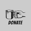Beggar`s hand with a mug vector illustration. Donate and help. Hand of beggar who ask for money