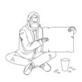 Beggar Sitting On Floor And Holding Carton Vector