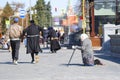Beggars begging near the Cathedral of Christ the Savior in Moscow
