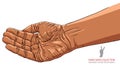 Begging hand, African ethnicity, detailed vector illustration