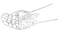 Begging hand, detailed black and white lines vector illustration