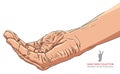 Begging hand, detailed vector illustration.