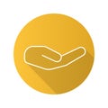 Begging hand gesture. Flat linear long shadow icon