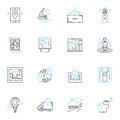 Begin and commence linear icons set. Initiate, Launch, Embark, Start, Set out, Kick off, Trigger line vector and concept Royalty Free Stock Photo