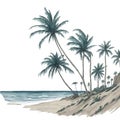 Begin by sketching out the basic composition of your scene. This includes the palm trees, the beach, and the ocean. You can use a