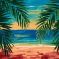 Begin by sketching out the basic composition of your scene. This includes the palm trees, the beach, and the ocean. You can use a