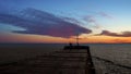 Begining of the day. Morning at sea.View from wing of navifational bridge of cargo ship.