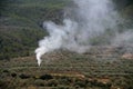 Begining of a fire, smoke in the fields Royalty Free Stock Photo