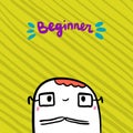 Beginner in coding programmer man hand drawn vector illustration cartoon style