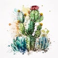 Prickly Beauty: Watercolor Cactus Flowers in Vibrant Hues AI Generated Royalty Free Stock Photo