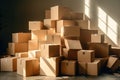 Beginning anew: stacks of cardboard boxes brimming with personal effects Royalty Free Stock Photo