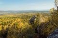 The beginning of autumn in the forests from the height of the mo Royalty Free Stock Photo