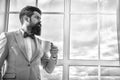 Beginning of great day. Important day in his life. Get ready. Enjoy every minute. Hipster in tuxedo with bow tie making Royalty Free Stock Photo