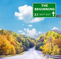 THE BEGINNING road sign against clear blue sky Royalty Free Stock Photo