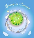 The beginning of spring.Concept change of seasons.Globe concept