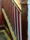 the beginning of the stair case coming from the lower level of the BDES & x28;Portuguese& x29; hall in Benicia California
