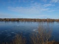 The beginning of winter, the first ice, the first snow. Royalty Free Stock Photo