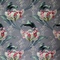 Original textile fabric ornament of the Modern style. Crock is hand-painted with gouache. Royalty Free Stock Photo