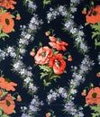 Original textile fabric ornament of the poppies. Crock is hand-painted with gouache.