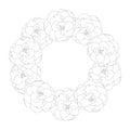 Begonia Flower, Picotee Outline Wreath. Vector Illustration