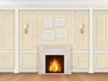 Begue wall with pilasters fireplace and sconces