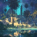 Beguiling Oasis Twilight - A Stunning Vue D\'Orient for Royalty-Free Use