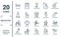 behavior linear icon set. includes thin line laying in bed, man cooking, old man with cane, stick man excersicing, running, window