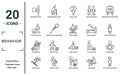 behavior linear icon set. includes thin line man wirth carry, man travelling, cleaner man, falling, stick graduated, ironing,