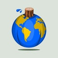 Beheaded Tree Trunk on Globe Vector Illustration