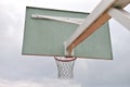 Behind of basketball board under cloudy sky in a school yard. Co Royalty Free Stock Photo