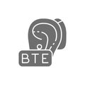 Behind the Ear Hearing Aid, BTE gray icon.