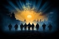 In Behind Enemy Lines, soldiers silhouettes tell tales of daring bravery Royalty Free Stock Photo