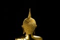 Behind golden buddha statue closeup portrait