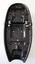 Behind motorcycle rear saddle back view seat classic motorcycle seen from below with the fixing system of the plastic shell Royalty Free Stock Photo