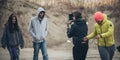 Behind the scene. Film crew filming movie scene outdoor Royalty Free Stock Photo