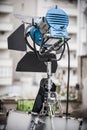 Behind the scene. Lighting equipment on the set for filming Royalty Free Stock Photo