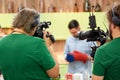 Behind the scenes of filming films or video products and the film crew of the film crew on the set in the pavilion of Royalty Free Stock Photo
