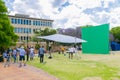 Behind the scenes of a Television advert Film Set on location at a University Campus Royalty Free Stock Photo